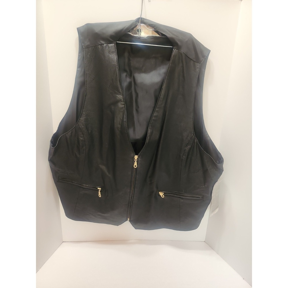 Hunters Run Black Genuine Leather Vest‎ Front Zippers Motorcycle Biker Size 3XL